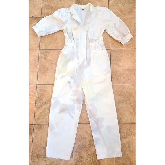 UNIVERSAL THREADS CREAM Lite CAMO COVERALLS Balloon Sleeve Artsy Street Sz 6 - Picture 10 of 11